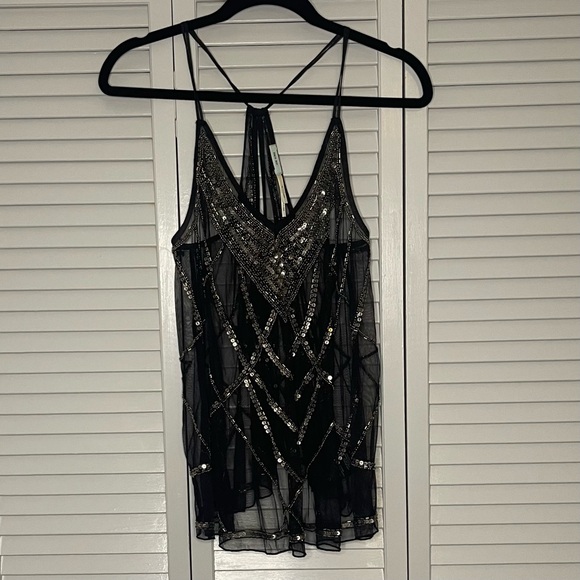 Kimchi Blue Tops - Kimchi Blue Black and Silver Sequin Beaded Tank Top
